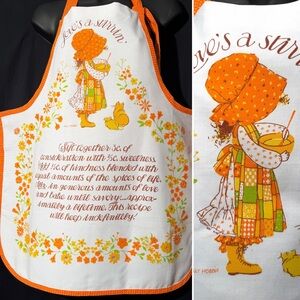 1970s HOLLY HOBBIE APRON Vintage Cottage Mother’s Day Polka Dot Doll Country